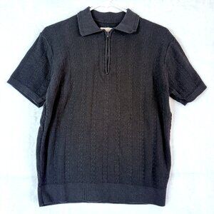 Hudson And Barrow Knitwear Zip Woven Textured Sweater Polo Mens M Black